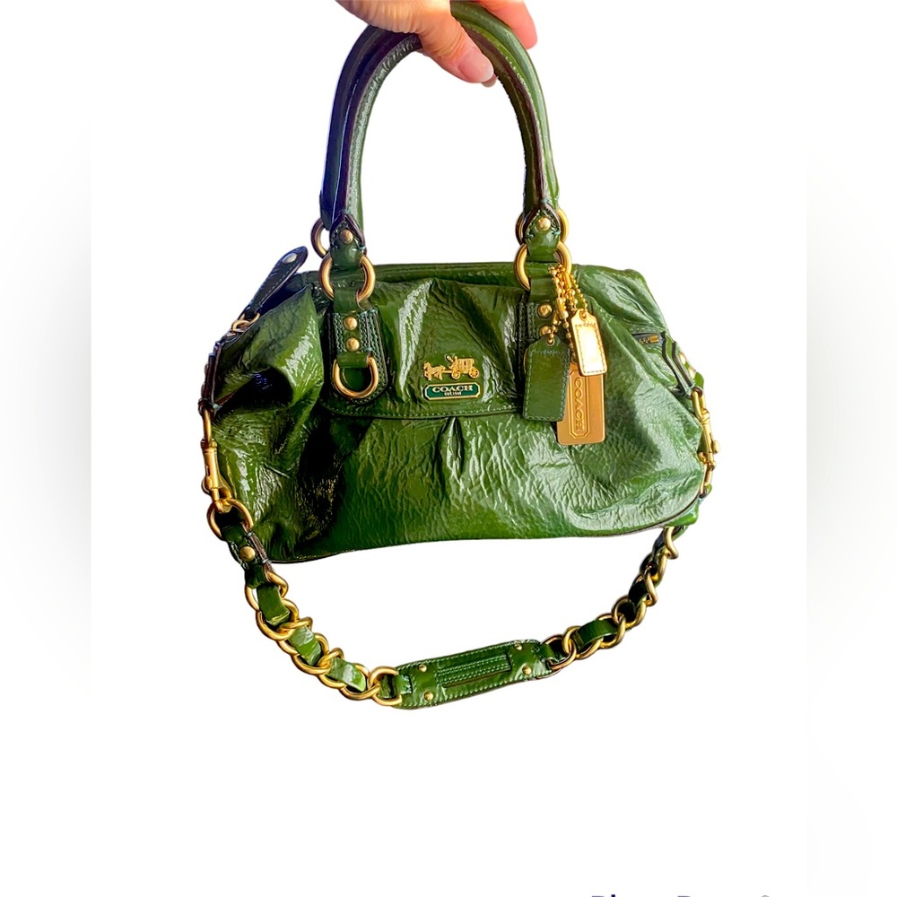 COACH Patent Leather madison Sabrina Satchel Forest Green flawless condition